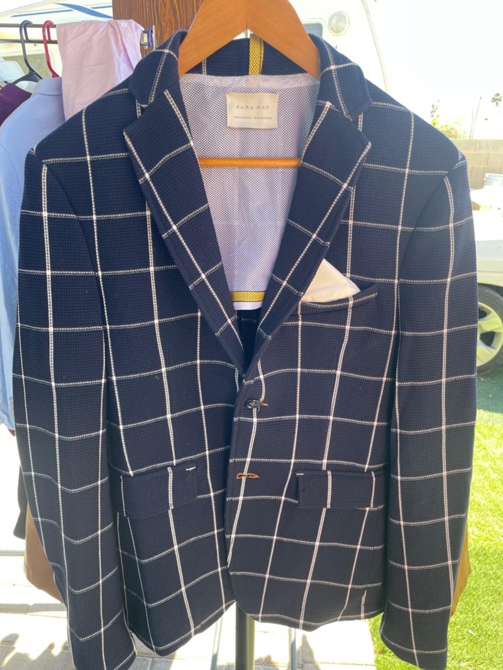 Zara Navy Windowpane Sport Coat with White Check